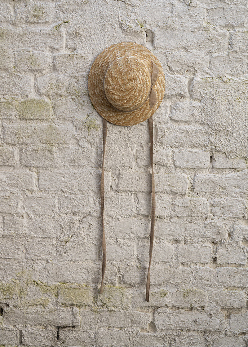 CLASSIC CANOTIER straw hat PLAIN SAND thin ribbons