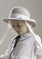 FELT HAT in pale rose with embroidered ribbons