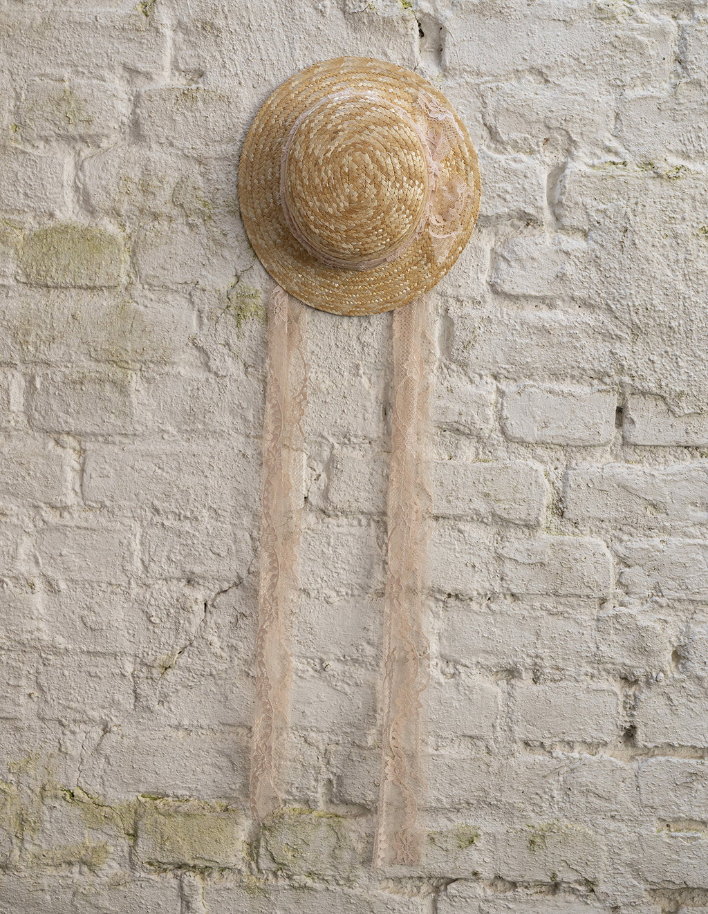 CLASSIC CANOTIER straw hat LACE old rose