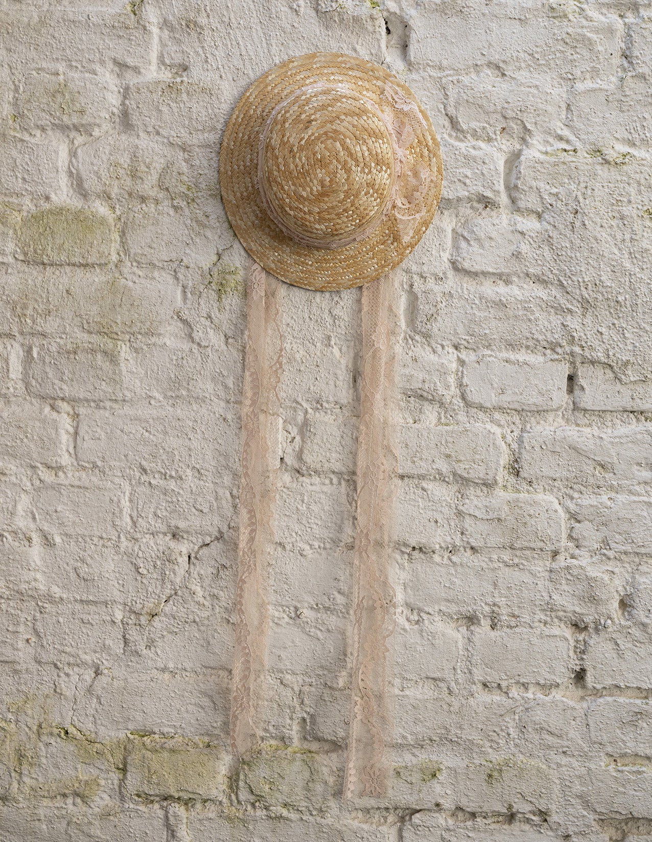 CLASSIC CANOTIER straw hat LACE old rose