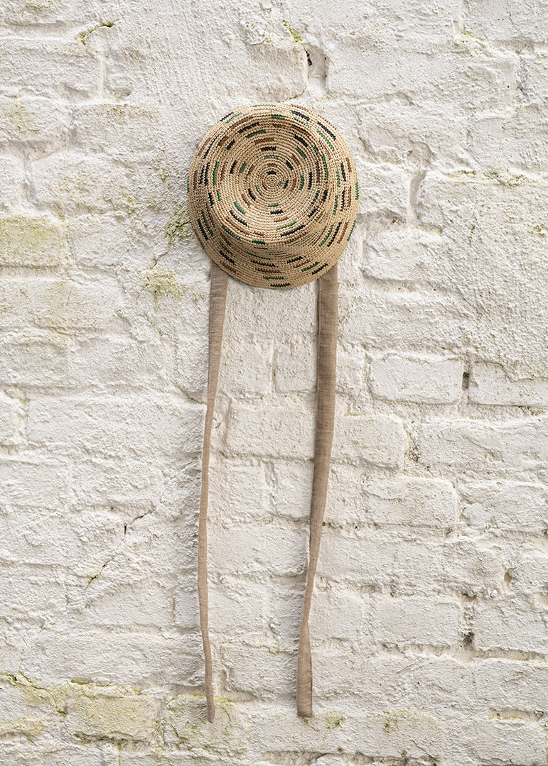 handknotted BUCKET HAT green, sand and black colored stripes