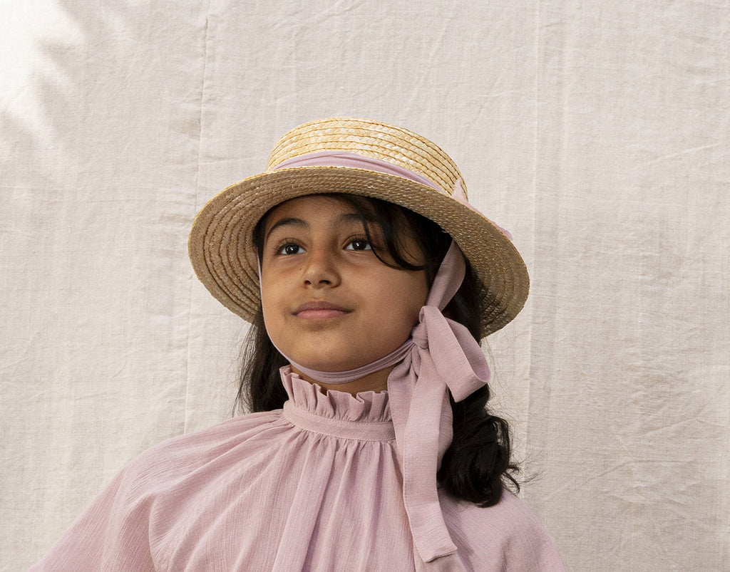 CLASSIC CANOTIER straw hat PLAIN OLD ROSE