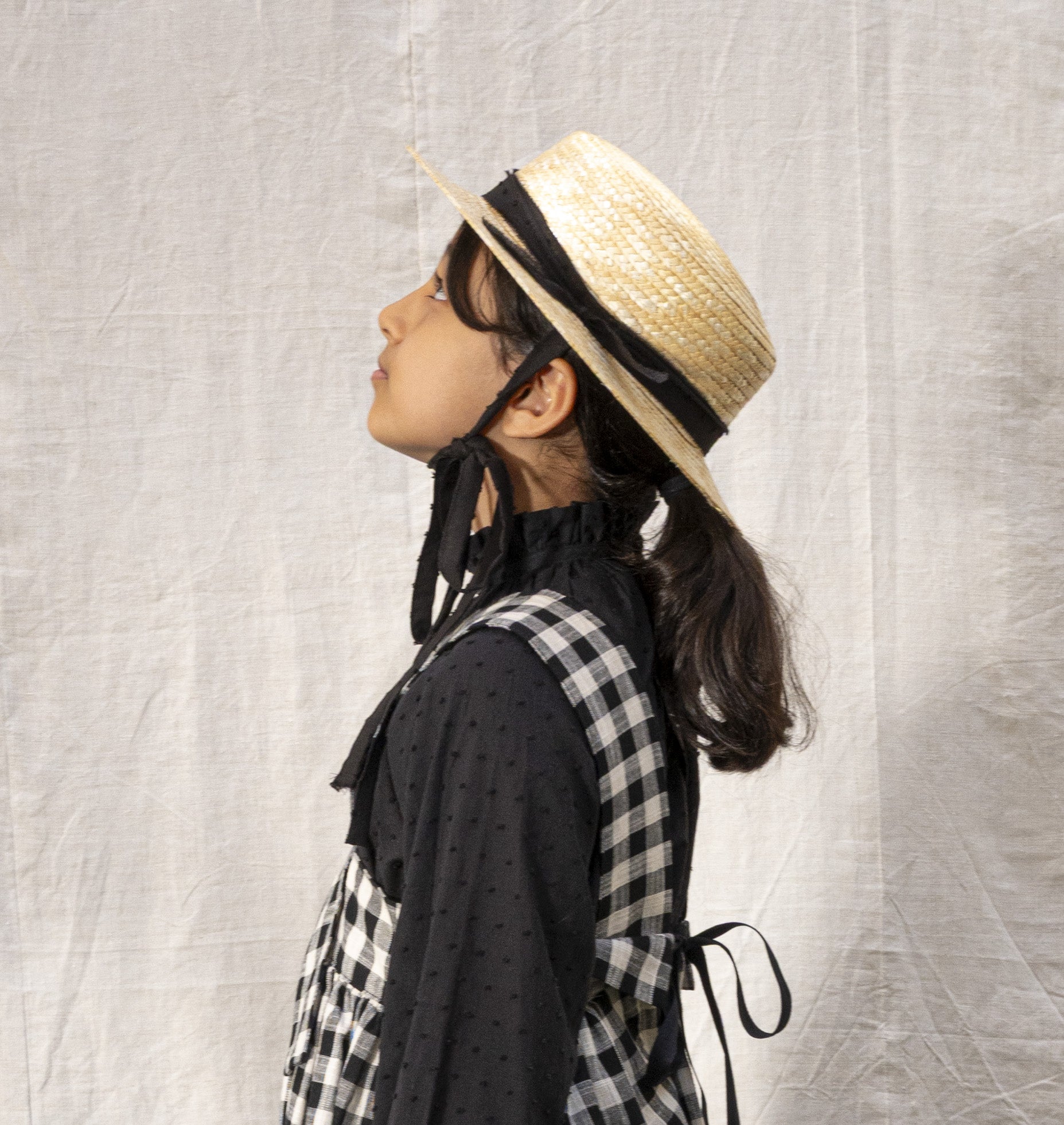 CLASSIC CANOTIER straw hat BLACK dotted