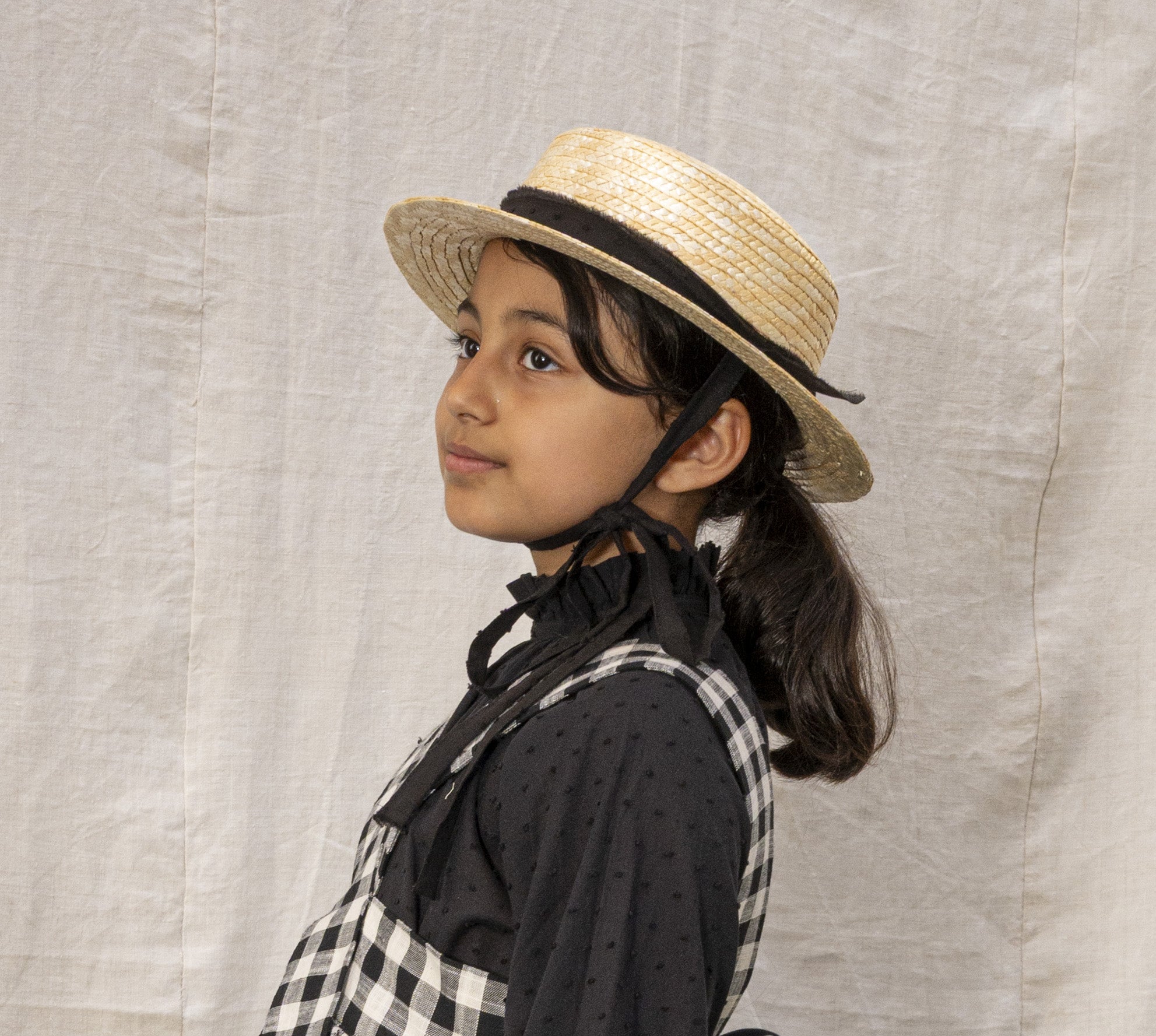 CLASSIC CANOTIER straw hat BLACK dotted