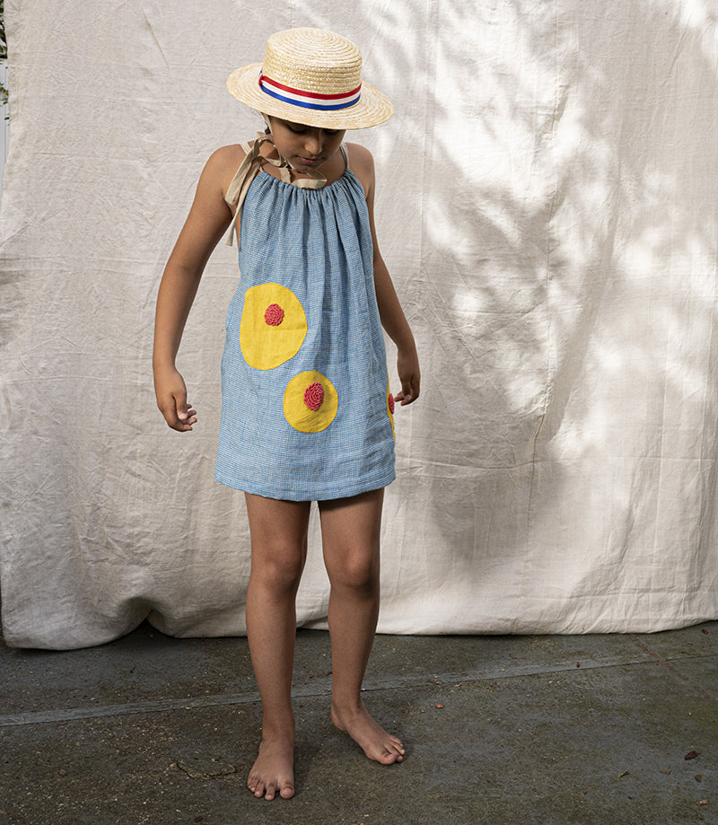 ARTISANAL dress BLOSSOM blue gingham linen