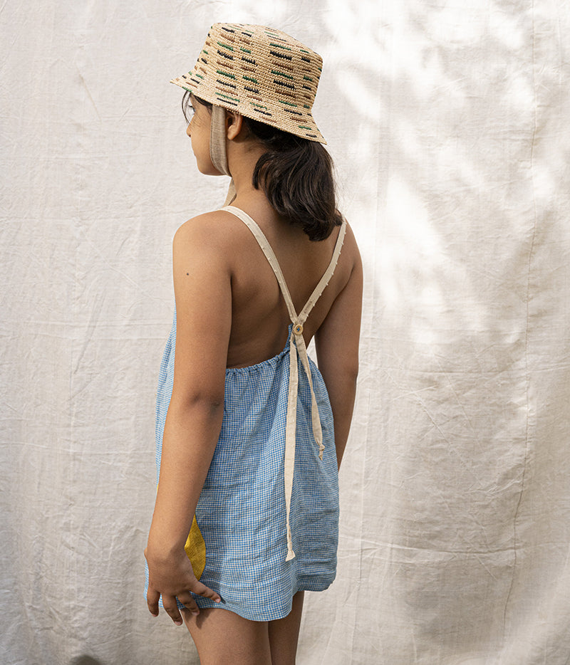 ARTISANAL dress BLOSSOM blue gingham linen