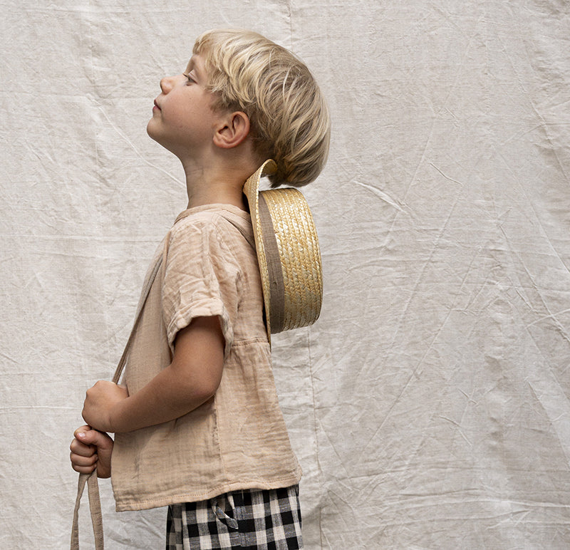 CLASSIC CANOTIER straw hat PLAIN SAND thin ribbons