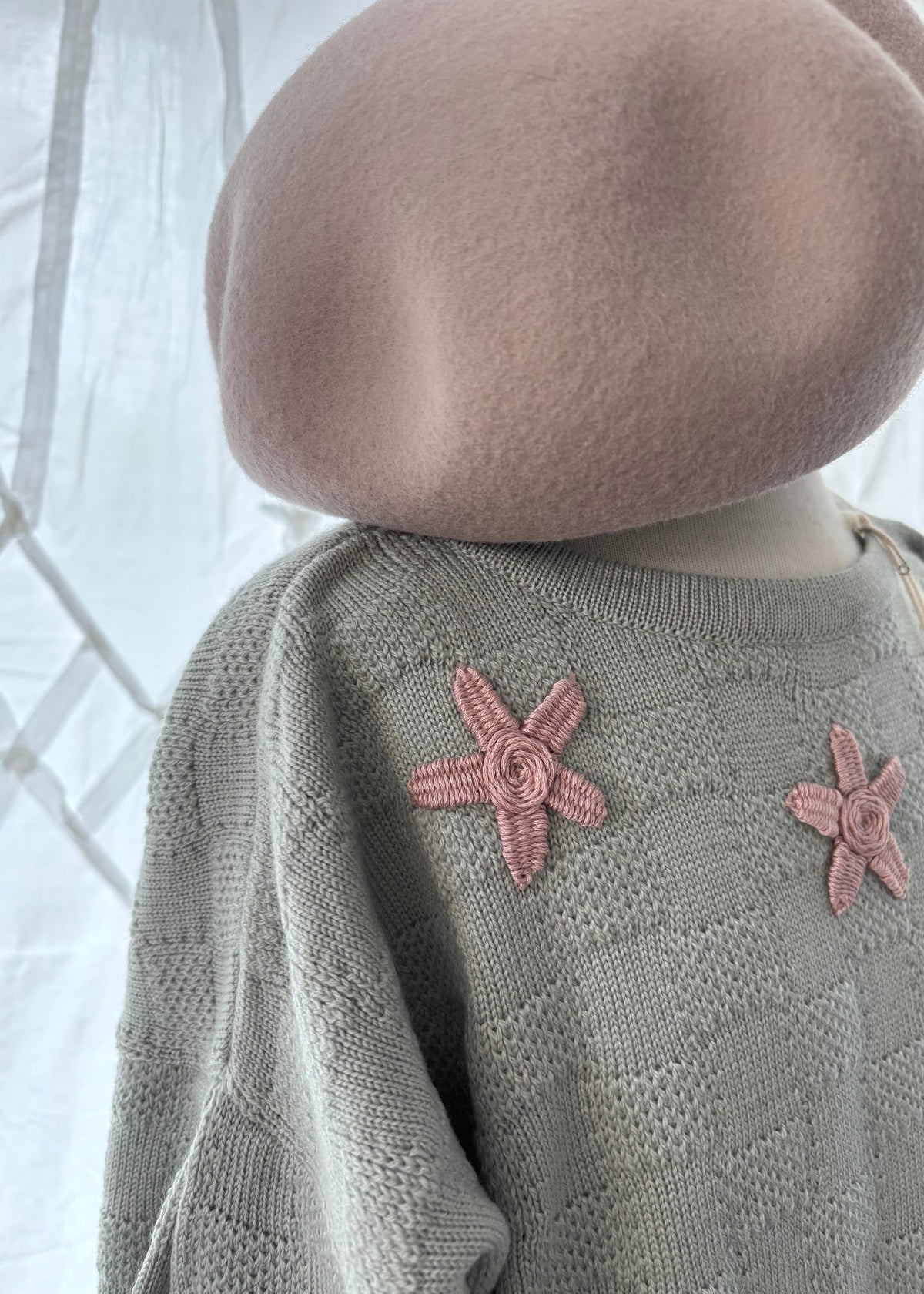merino wool JUMPER celadon with embroideries
