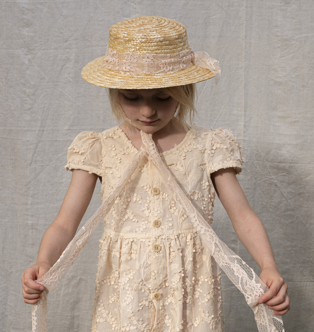 CLASSIC CANOTIER straw hat LACE old rose