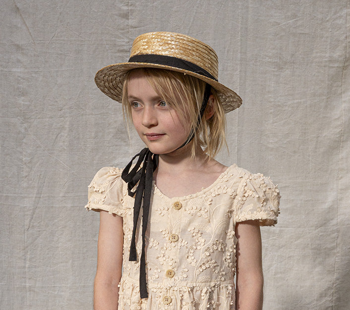 CLASSIC CANOTIER straw hat BLACK dotted