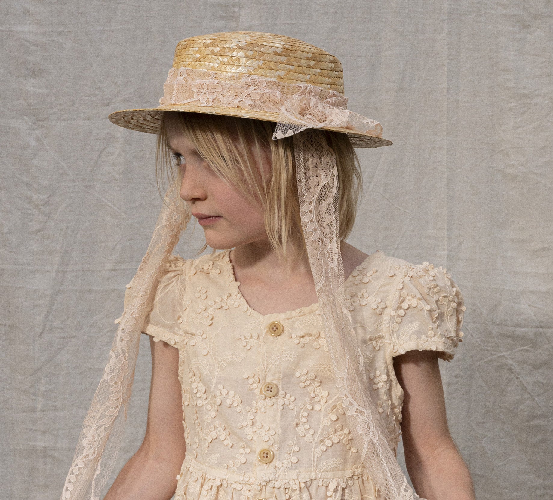 CLASSIC CANOTIER straw hat LACE old rose