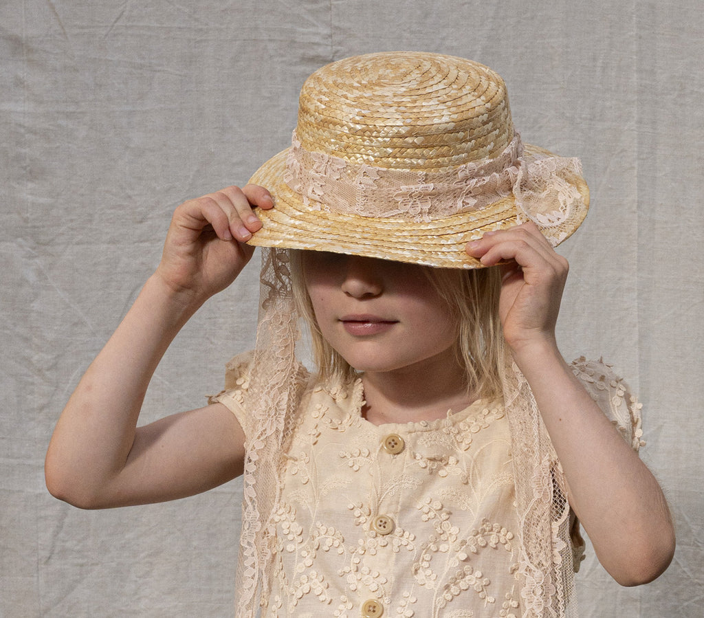 CLASSIC CANOTIER straw hat LACE old rose
