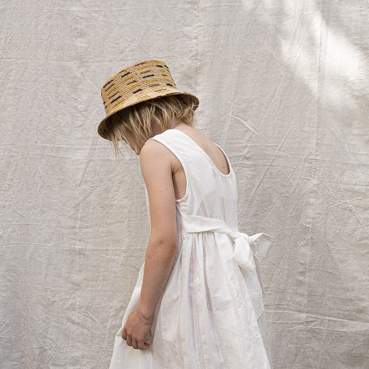 handknotted BUCKET HAT, yellow, black and sand colored stripes
