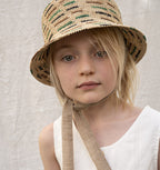 handknotted BUCKET HAT green, sand and black colored stripes