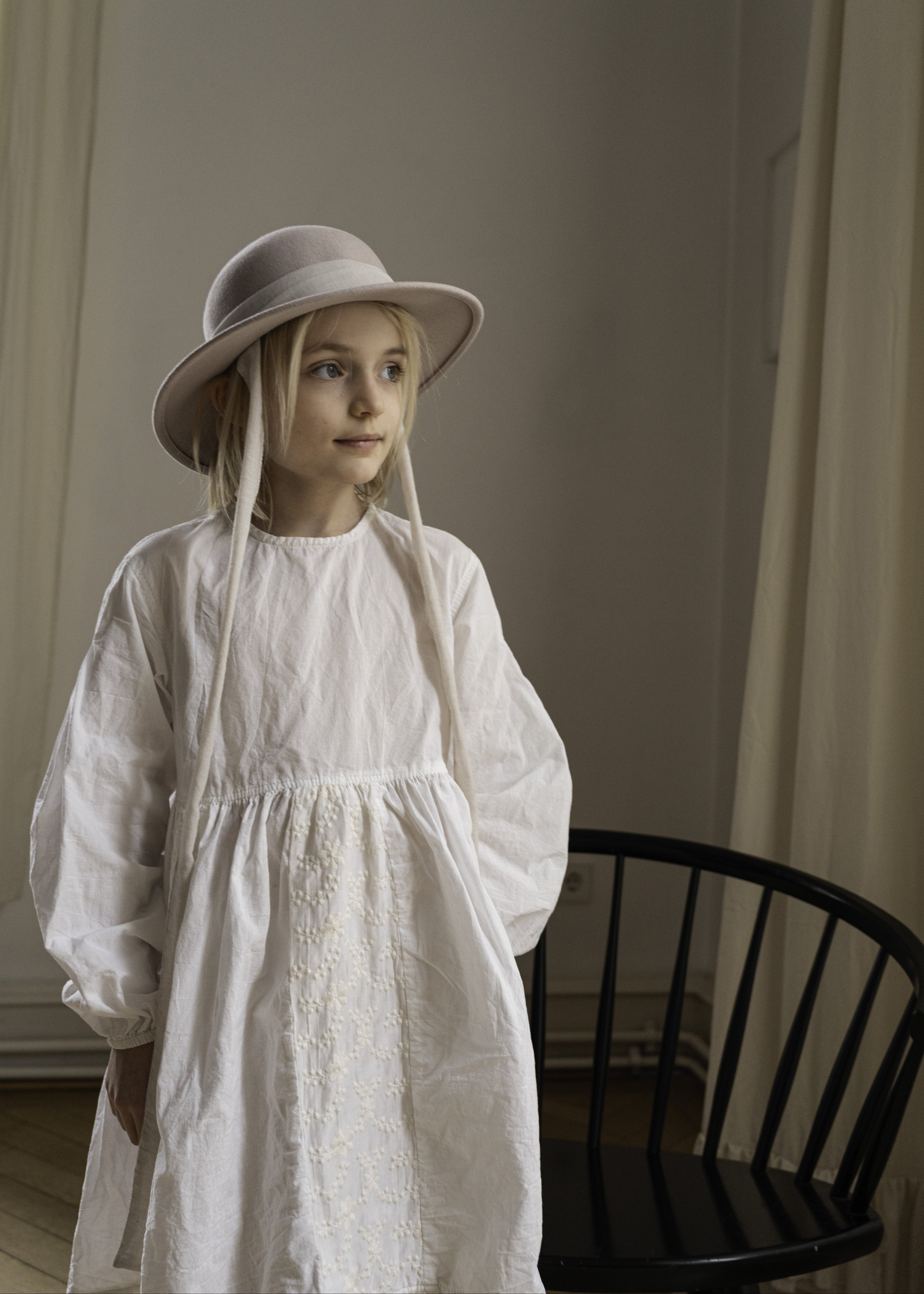 wrinkled off white cotton DRESS with silk inserts
