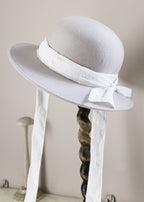 FELT HAT in pale rose with embroidered ribbons